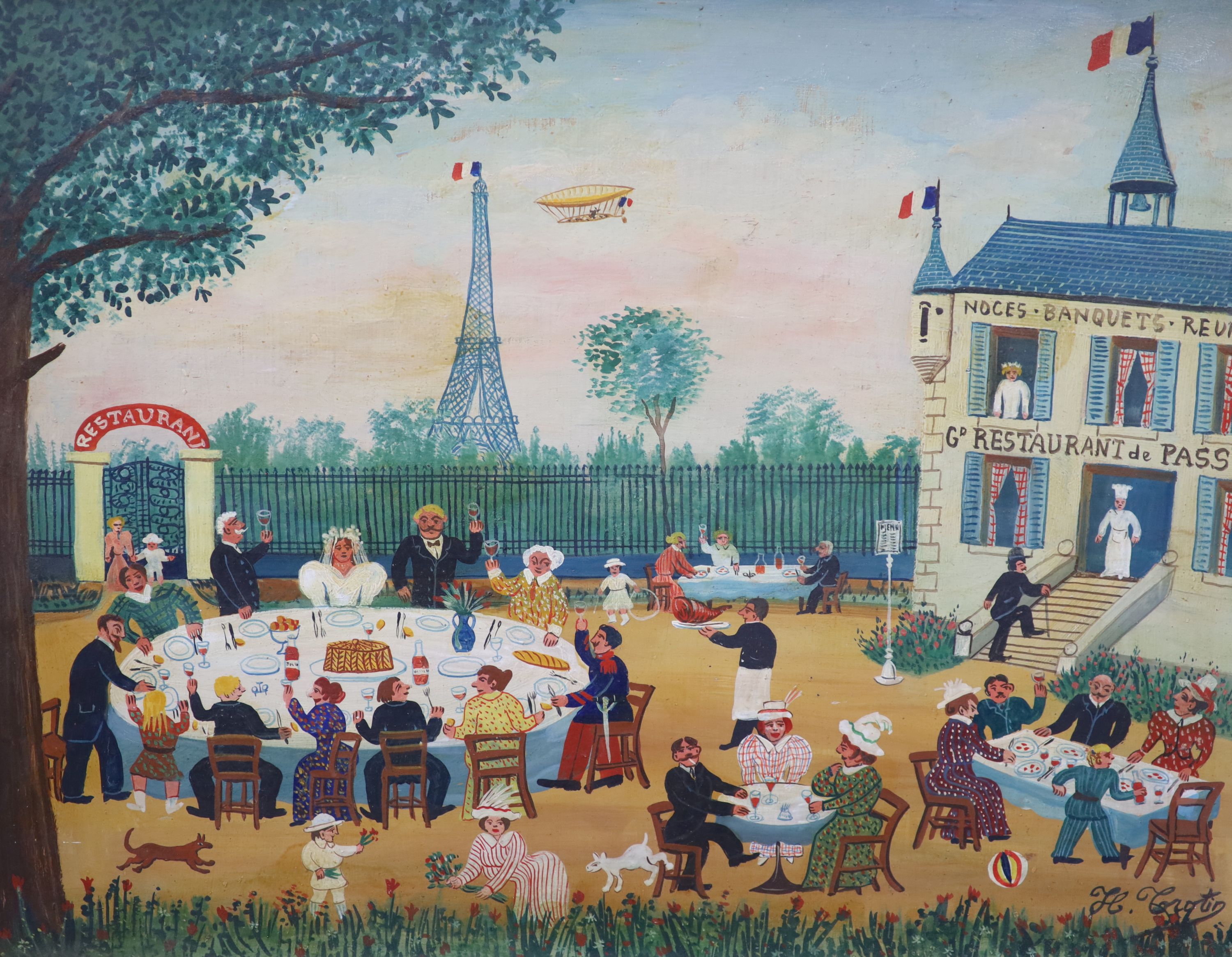 Hector Trotin (French, 1894-1960), Grand Restaurant de Passy, Oil on board, 49 x 64cm.